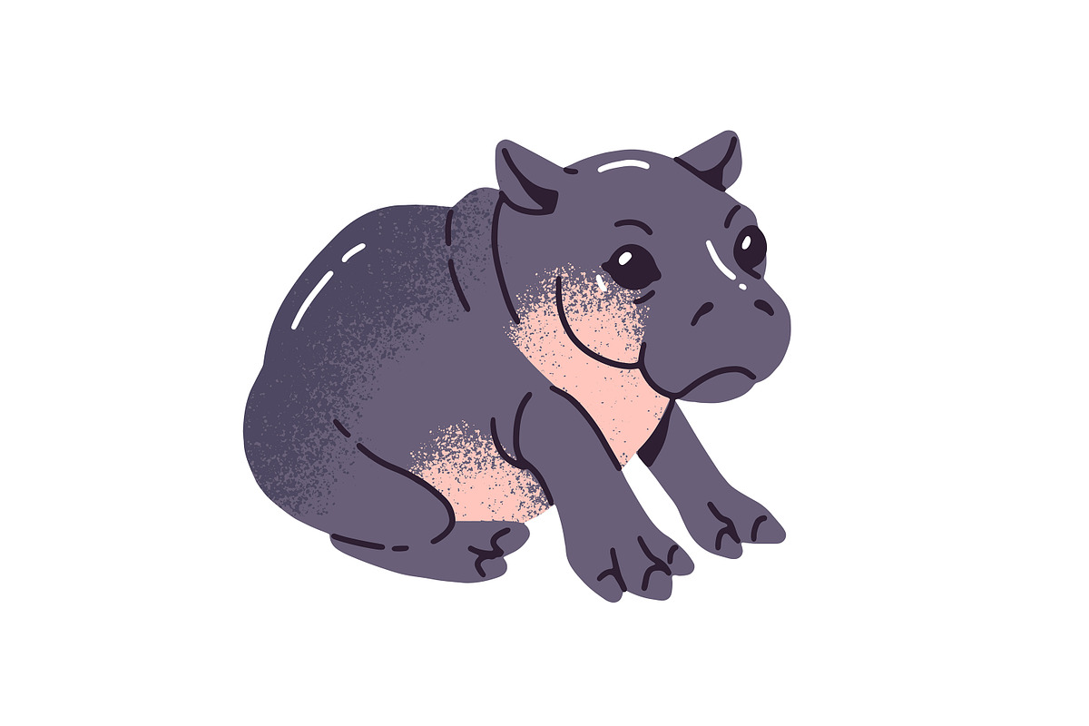 Cute hippos set + seamless patterns, an Animal Illustration by PaperTrident (Photo 9 of 14)