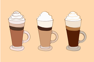 Three Whipped Cream Coffee Drinks