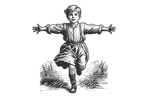 Happy boy running with open arms, a Person Illustration by AlexArt