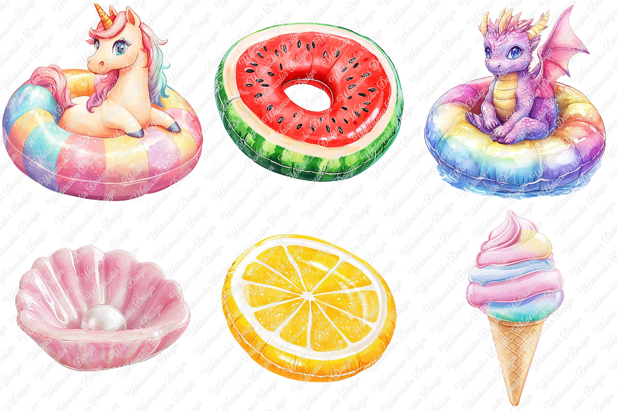 Pool Float Watercolor Clipart, an Illustration by Watercolor design (Photo 4 of 12)