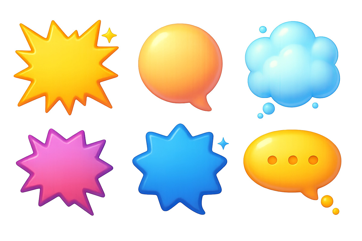Speech bubble set in various shapes, an Illustration by Dvoevnore photos