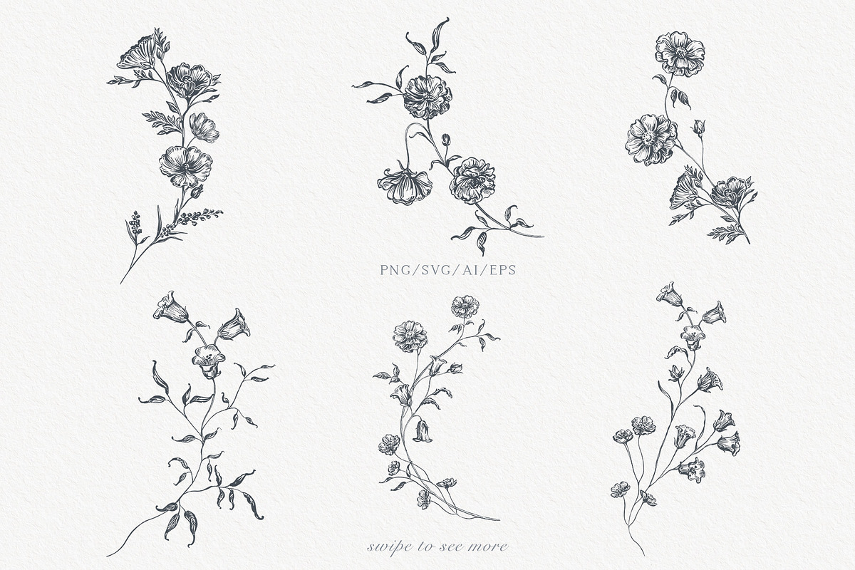 Line Art Flowers vector collection, a Decorative Illustration by Sensual Art (Photo 3 of 10)