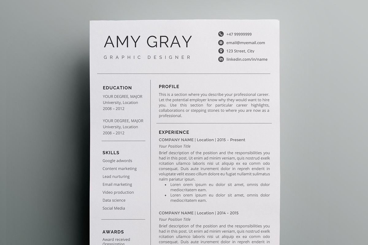Professional resume template / CV, a Resume Template by Nordic Designs (Photo 1 of 4)