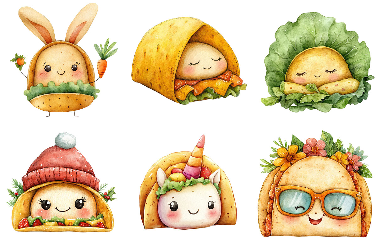Kawaii Taco Clipart Bundle, an Illustration by Pixels.Craft (Photo 4 of 7)