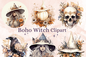 Watercolor Boho Witch Clipart, a Person Illustration by GiraffeCreative