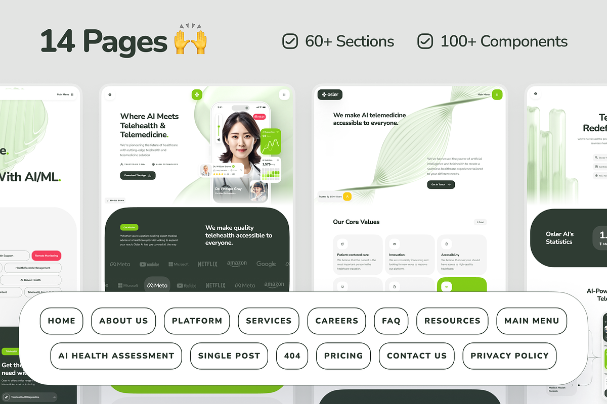 osler: AI Telehealth Website, a Landing Page Template by strangehelix.bio (Photo 2 of 10)