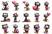 Quirky Valentine Black Cat Clipart, an Illustration by OK Design (Thumbnail 3 of 6)