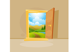 Open door. seasonal summer landscape, an Object Illustration by Onyx