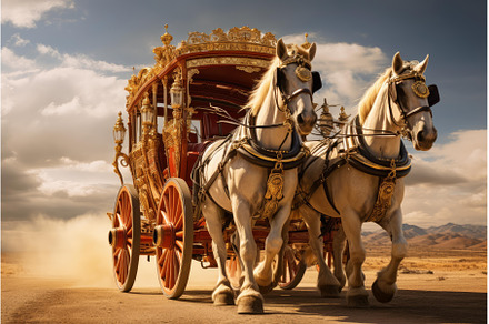 Stagecoach horses travel. Generate, a Nature Photo by Ylivdesign