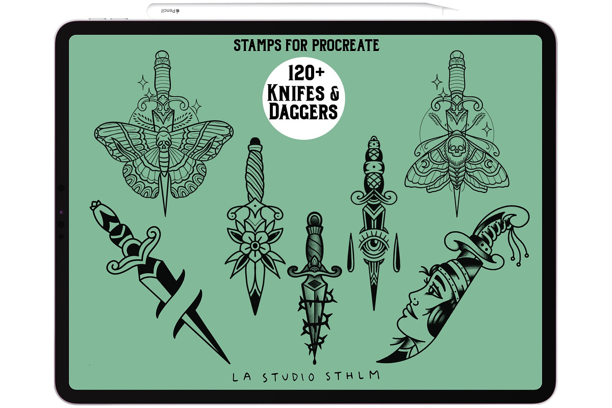 Knifes & Daggers - Tattoo Stamp Set, a Brush Add-On by LA Studio Sthlm (Photo 1 of 4)