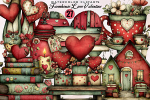 Farmhouse Love Valentine Clipart Bu, an Illustration by SVGArt