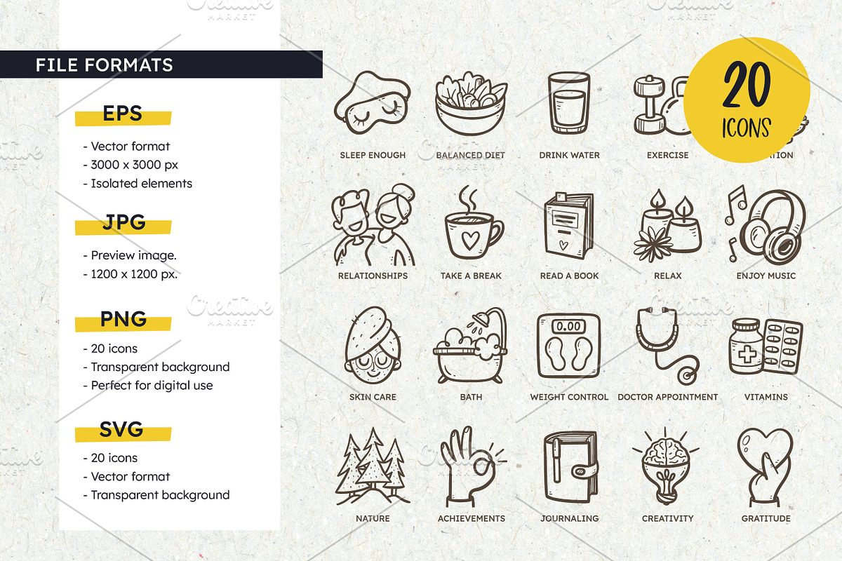Self Care Icon Set, an Outline Icon by insemar (Photo 3 of 4)