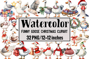 Funny Goose Christmas Clipart, an Illustration by Design Market