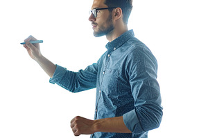 Young adult pointing with marker isolated photo, a School & Education Photo by DanFLCreativo