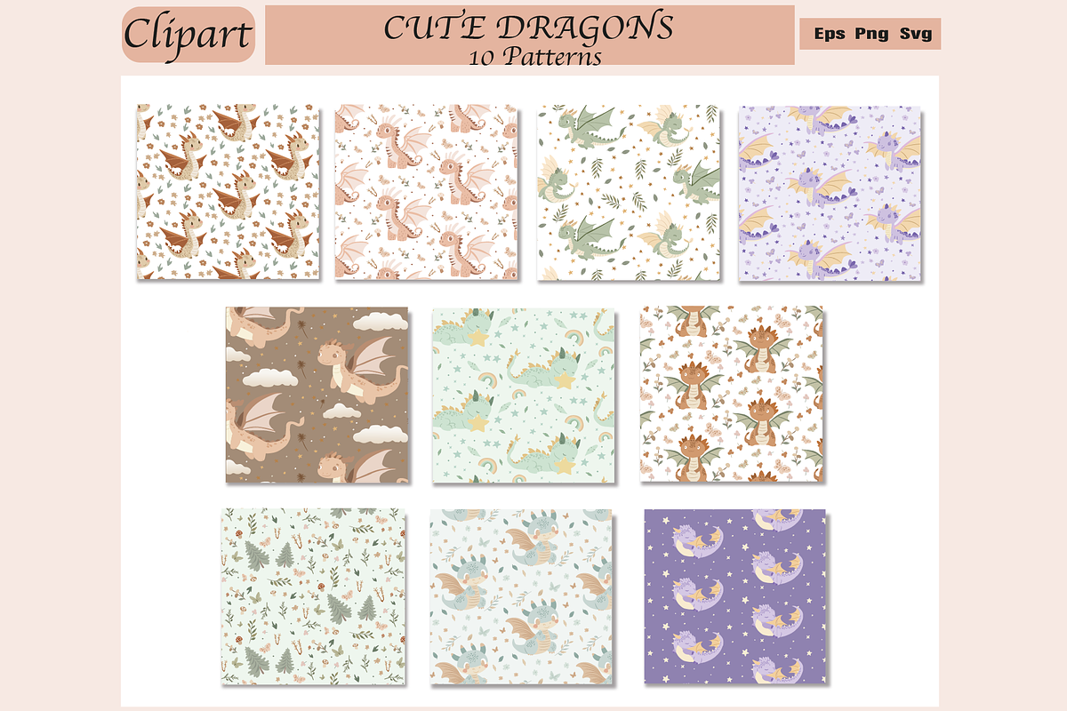 Dragon Clipart, Nursery Art, Pattern, an Animal Illustration by TheHyggeShopDesign (Photo 2 of 3)