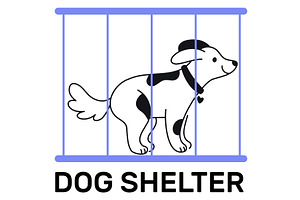 Happy dog in cage. Doggy shelter, an Animal Illustration by Vectorbuum