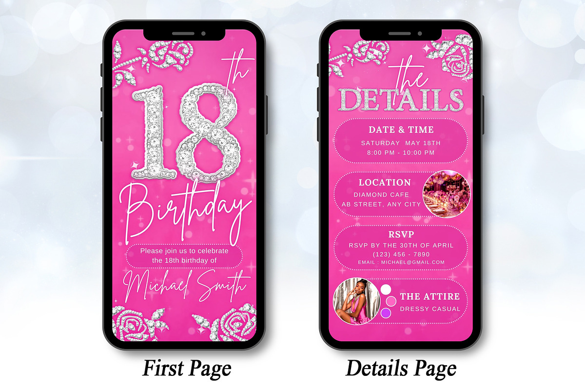 Editable Pink 18th BD Evite Template, an Invitation Template by V Design Creator (Photo 2 of 8)