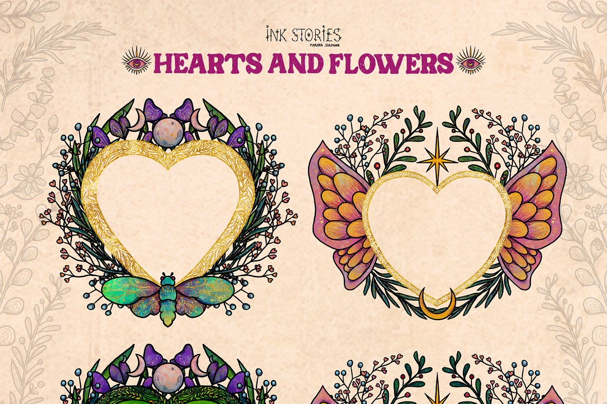 Hearts and Flowers Boho Vintage Set, a Decorative Illustration by Ink Stories (Photo 11 of 24)