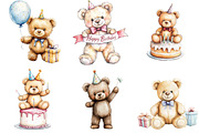 Watercolor Birthday Bears Clipart, an Illustration by Pixels.Craft (Thumbnail 7 of 7)