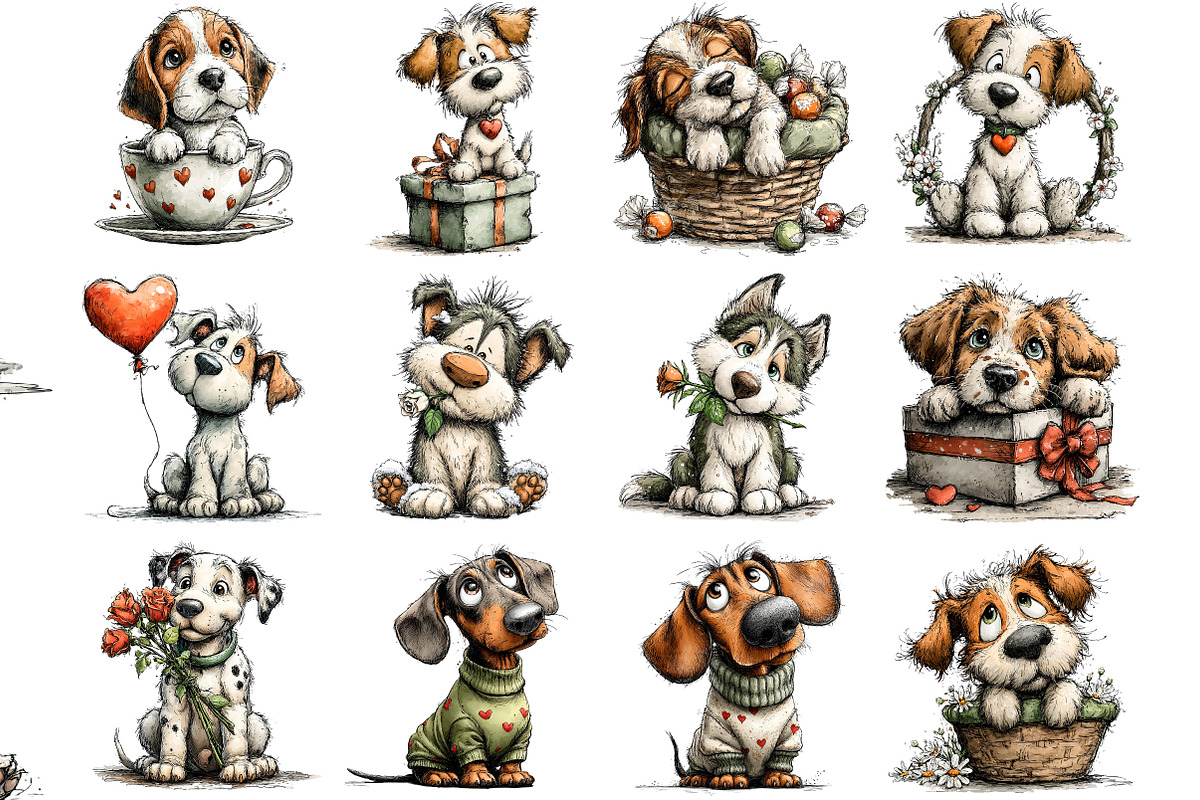 Whimsical Puppy Love Valentine, an Illustration by DreamArtGraphic (Photo 2 of 4)