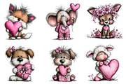 Valentine Whimsical Animals Clipart, an Illustration by Dream Creation (Thumbnail 2 of 8)