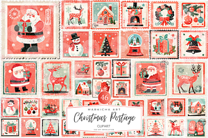Christmas Postage Stamps Clipart, an Illustration by Markicha Art