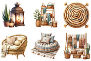 Watercolor Boho Interior Clipart, an Illustration by DreamArtGraphic (Thumbnail 3 of 5)