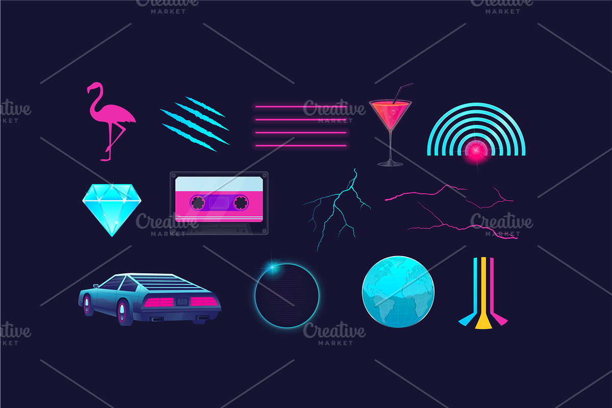 Neon Retro 80s Elements Pack, an Object Graphic by DenysHolovatiuk (Photo 3 of 10)