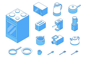 Isometric kitchen items. Small, an Object Illustration by Valerie Bodnar