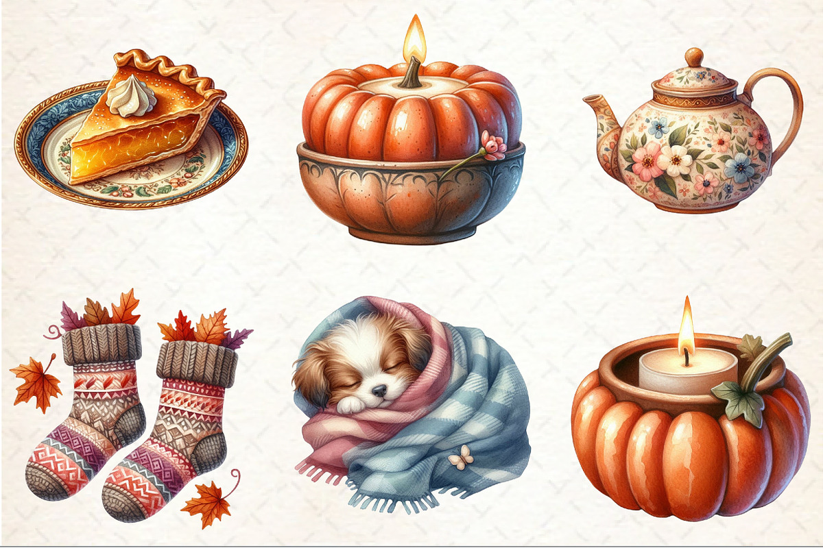 Watercolor Cozy Evening Clipart, an Illustration by Rose Art (Photo 3 of 7)