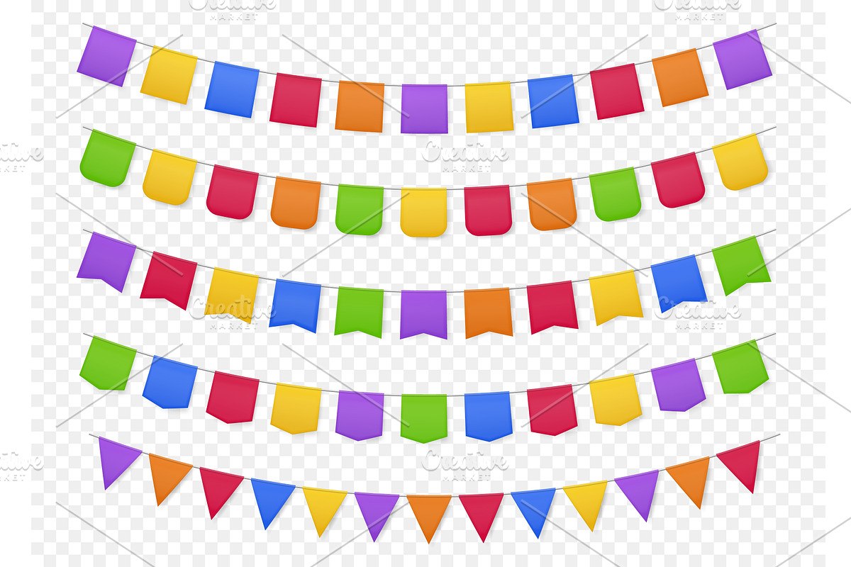Color bunting flags. Birthday party, an Object Illustration by Frogella