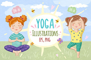 Cute girls in yoga poses. Vector