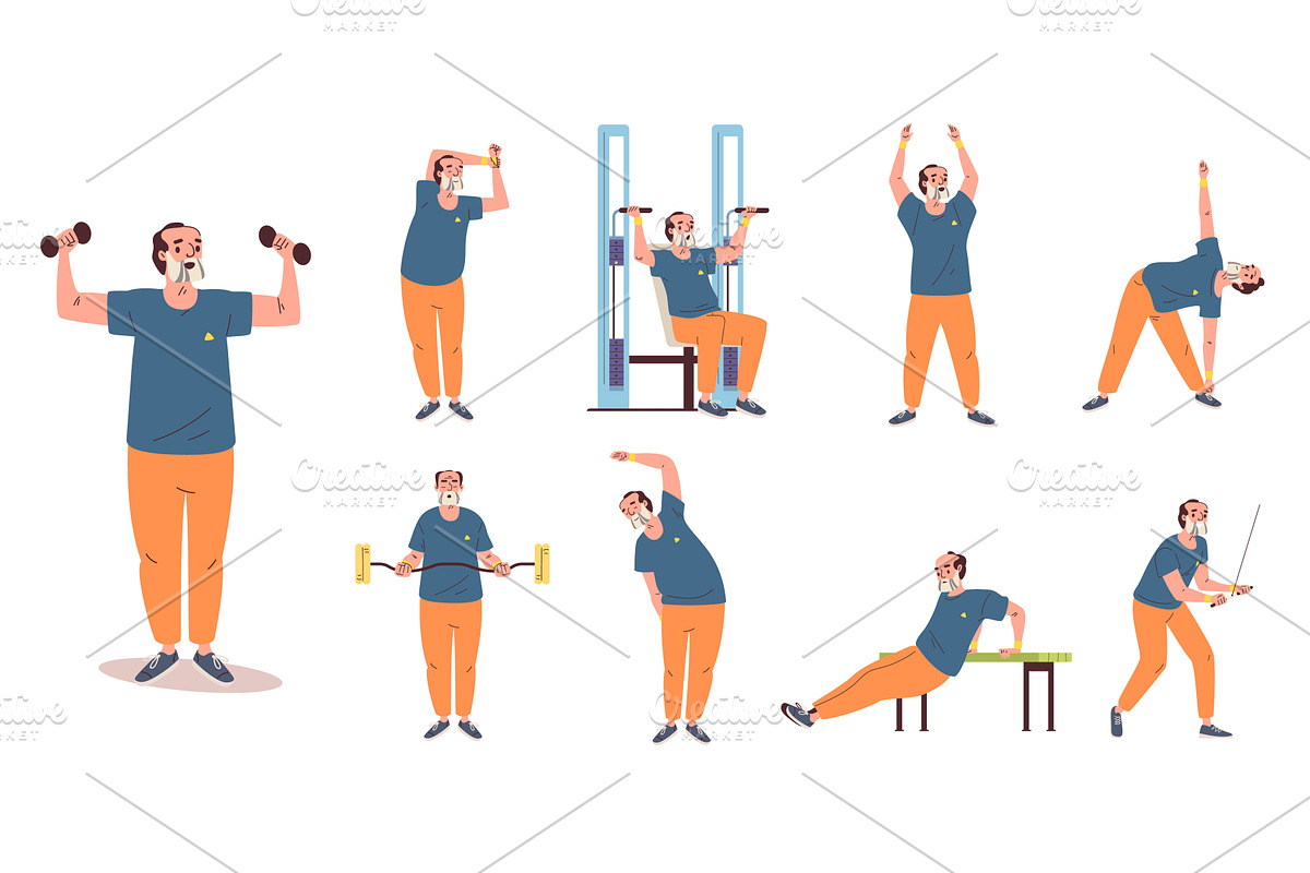 Elderly man exercises. Elder workout, a Sport Illustration by Stock-Smart-Start