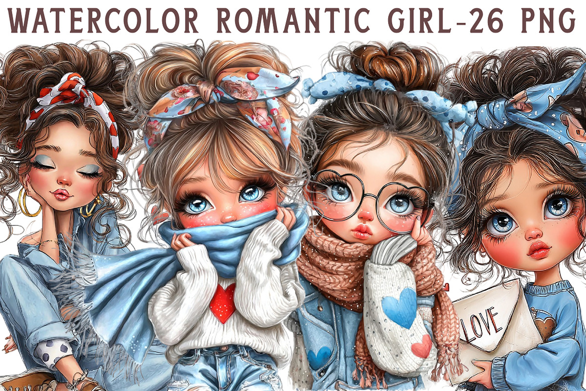 Watercolor Romantic Girl Clipart, an Illustration by Libby Wishes (Photo 1 of 7)