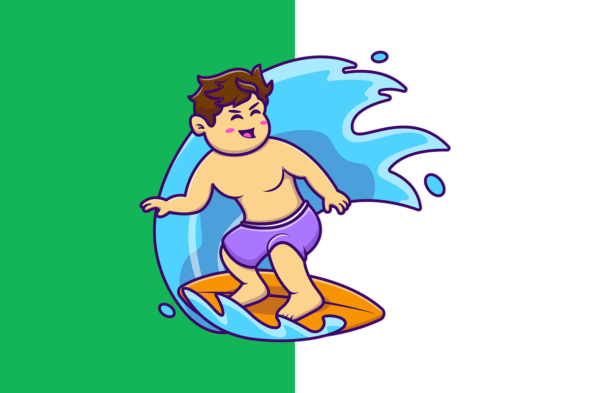 Cute Boy Surfing Cartoon Vector, a Sport Illustration by Artstorystudio (Photo 2 of 3)
