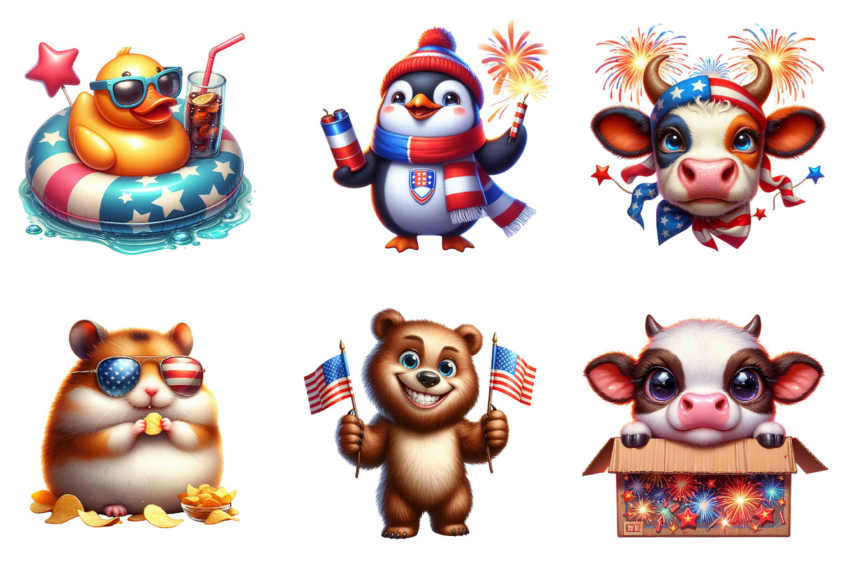 4th Of July Cute Funny Animals PNG, an Animal Illustration by RobertsArt (Photo 6 of 7)