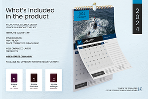 Wall Calendar Template 2024 | Sunday