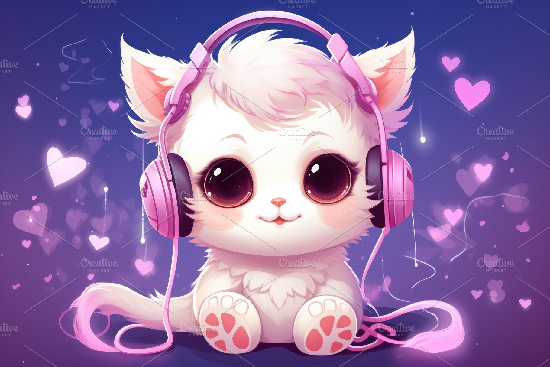 Cute white cat with headphones liste, a Photo by Iftikhar Alam