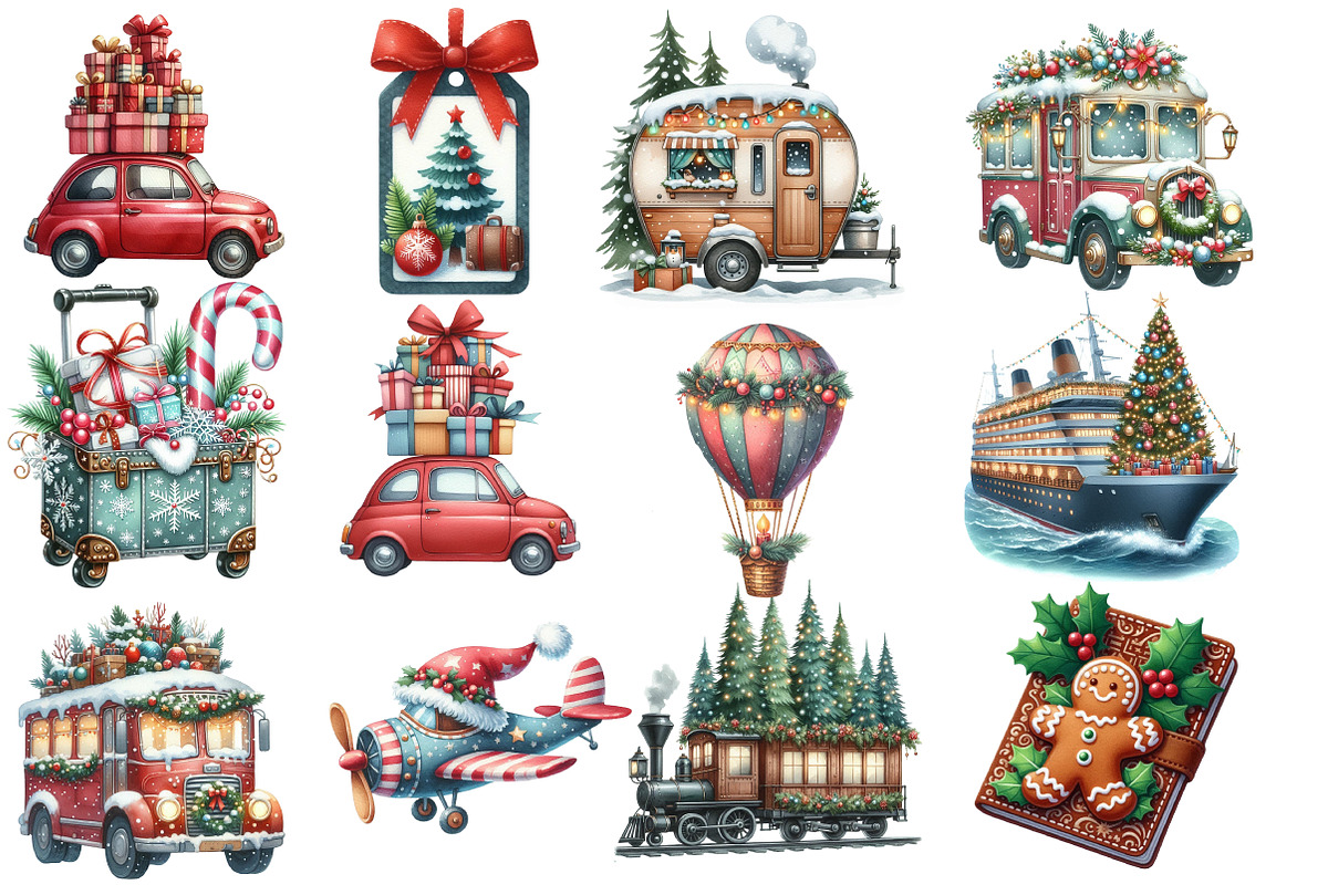Christmas Travel Watercolour Clipart, an Illustration by Designworld (Photo 3 of 5)
