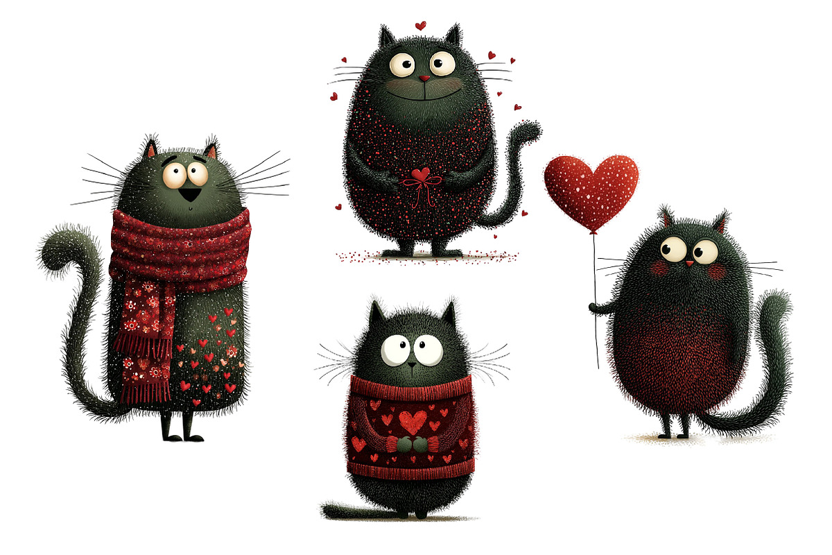 Whimsical Valentine Cat Clipart, an Illustration by Dream Creation (Photo 6 of 7)
