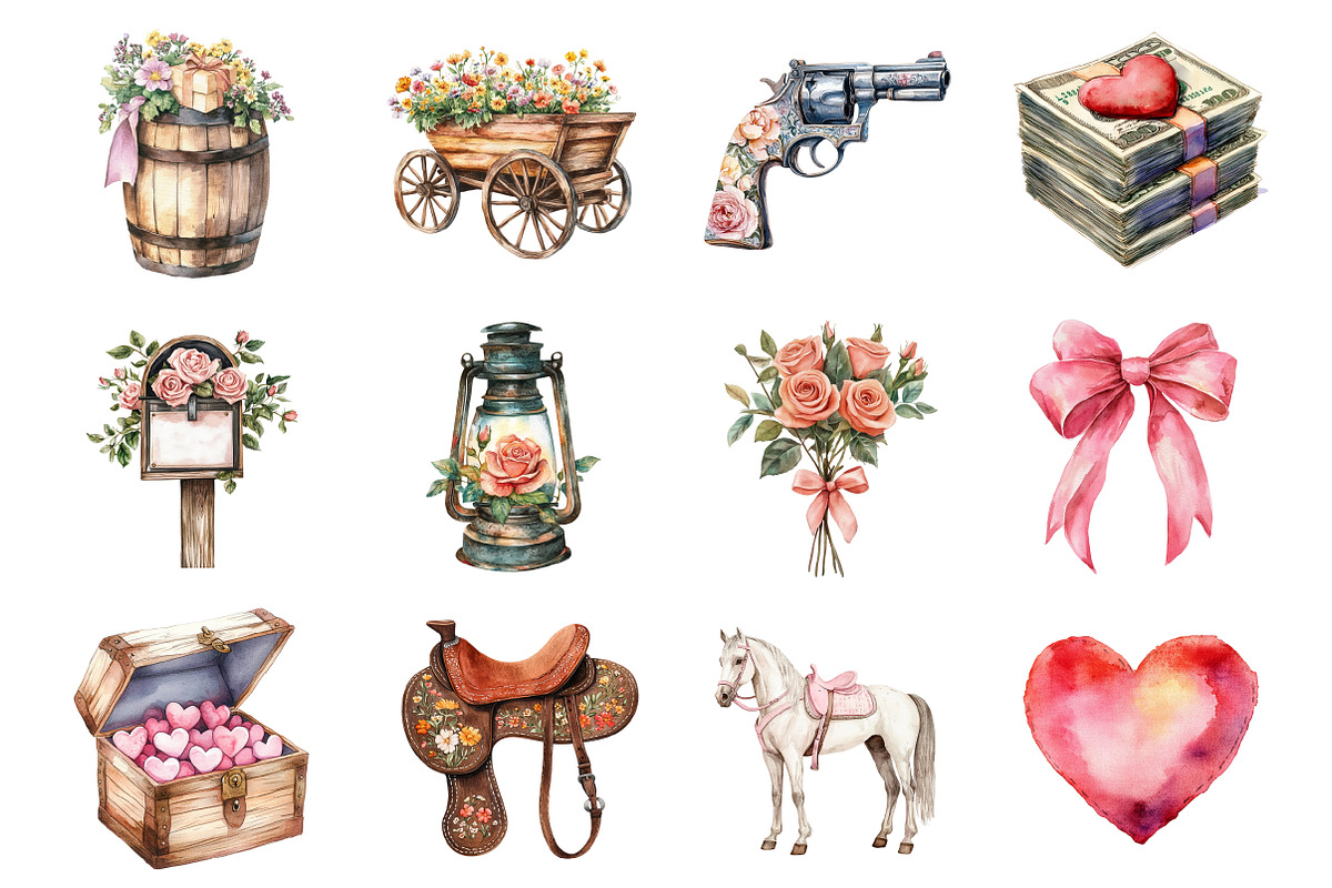 Western Cowboy Valentines Clipart, an Illustration by Design Market (Photo 3 of 4)