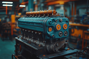 Detailed view of a vintage engine bl, a Photo by Tanuart