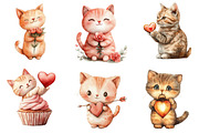Watercolor Valentine Cats Clipart, an Illustration by Dream Creation (Thumbnail 3 of 7)
