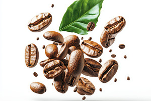 Roasted Coffee Beans Falling Green L, a Food & Drink Photo by Pixeness Studio