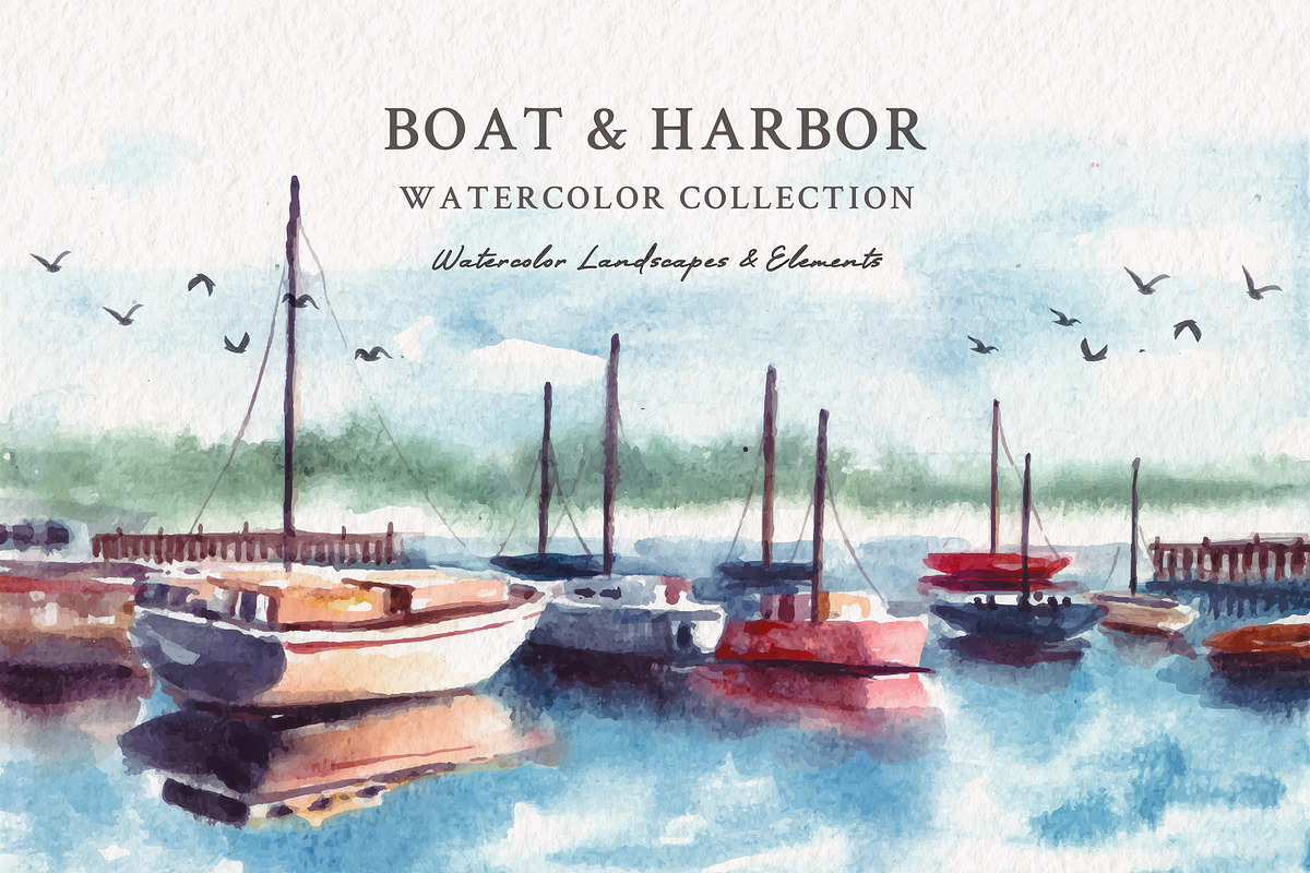 Watercolor Boat & Harbor, an Illustration by Yorda Studio (Photo 1 of 11)