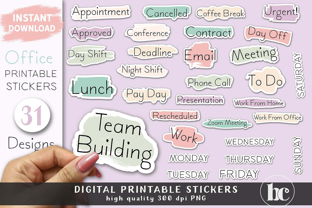 Office Work Stickers Pack PNG, a Work Illustration by TheBlackCatPrints (Photo 1 of 2)