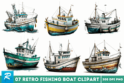 Retro Fishing Boat Clipart Bundle, an Object Graphic by Regulrcrative (Thumbnail 1 of 7)