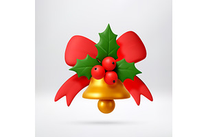 3D Golden Christmas bell with red, an Object Illustration by Abscent