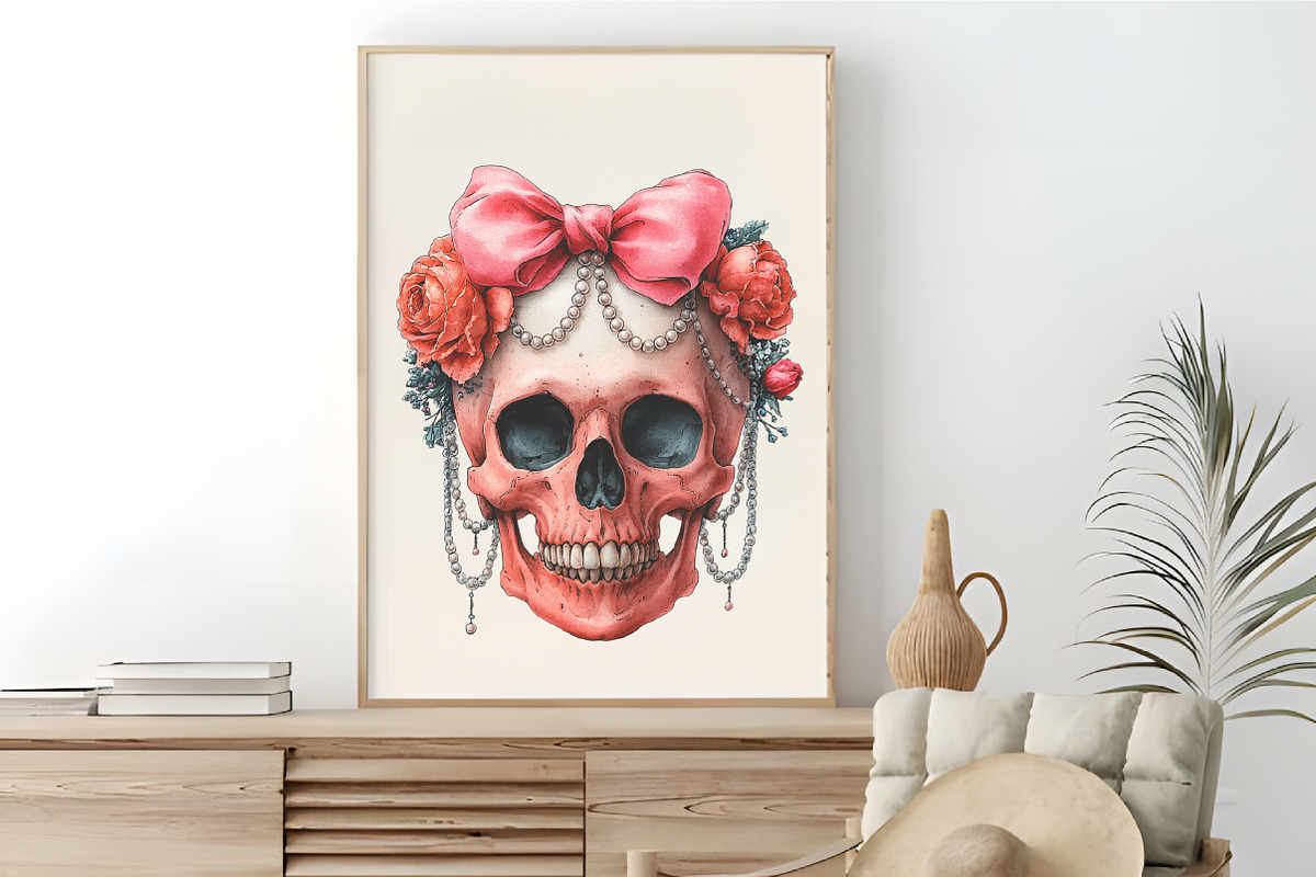 Watercolor Coquette Skull Clipart, a Seasonal Illustration by RobertsArt (Photo 7 of 7)