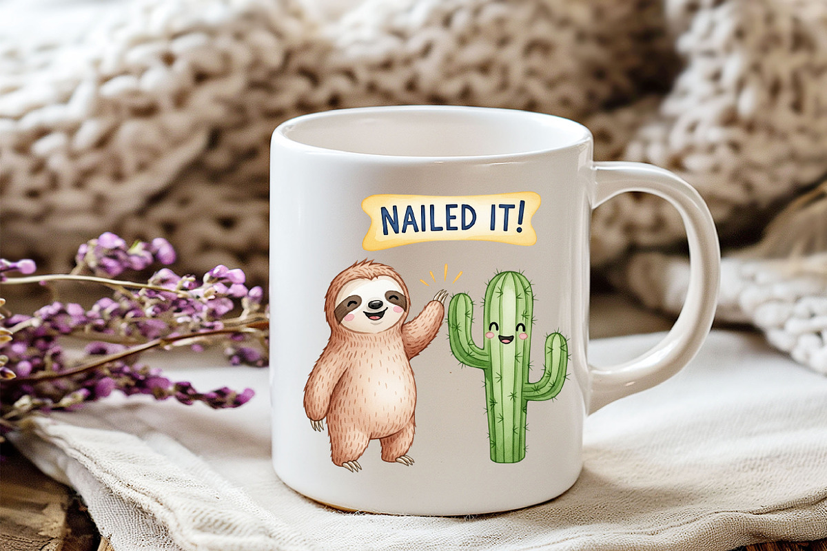 Quirky Funny Sloth Sublimation, an Illustration by Watercolor design (Photo 5 of 6)